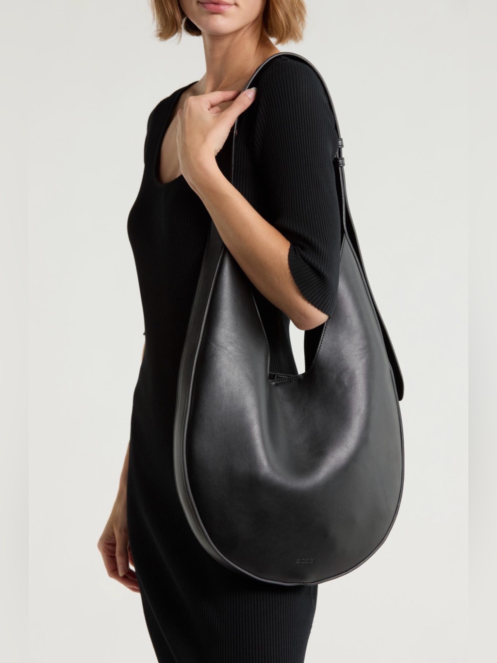 Bcbg Black Faux Leather Crescent Shoulder Bag - Minimalist Women’s Tote